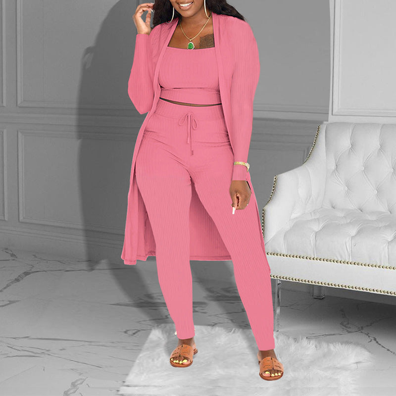 ✨🔥Lässiges 3-teiliges Strickset – Cropped Top, Cardigan & Hose💞