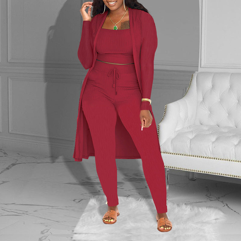 💃🔥Lässiges 3-teiliges Strickset – Cropped Top, Cardigan & Hose💞