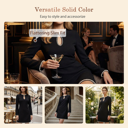 ✨🔥Kurzes Sheath-Kleid für Frauen mit Kunstperlenbesatz und Schlüssellochausschnitt👚
