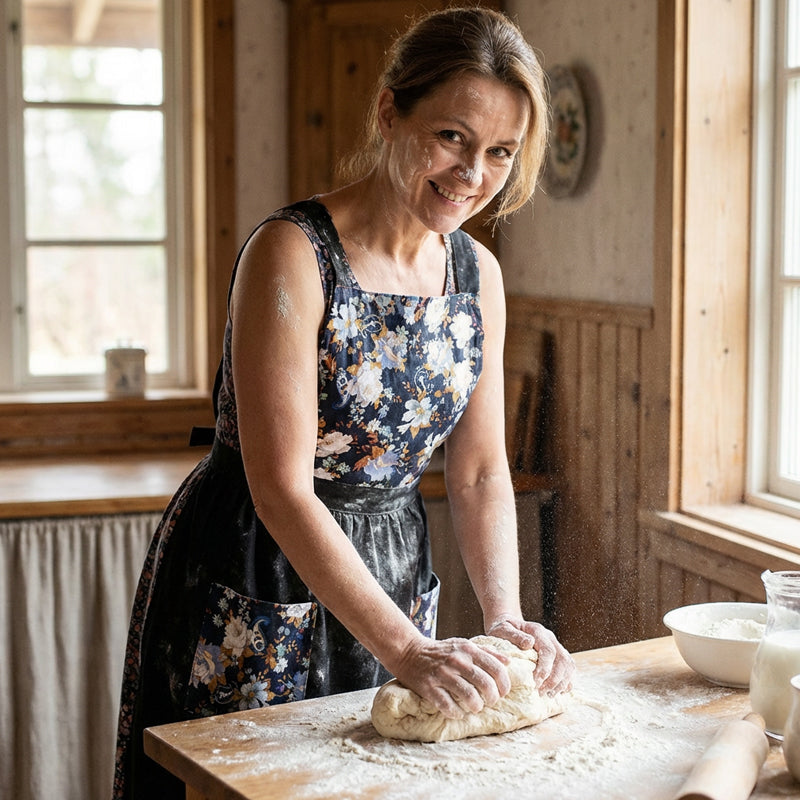 Floral Cotton Kitchen Apron with Pockets