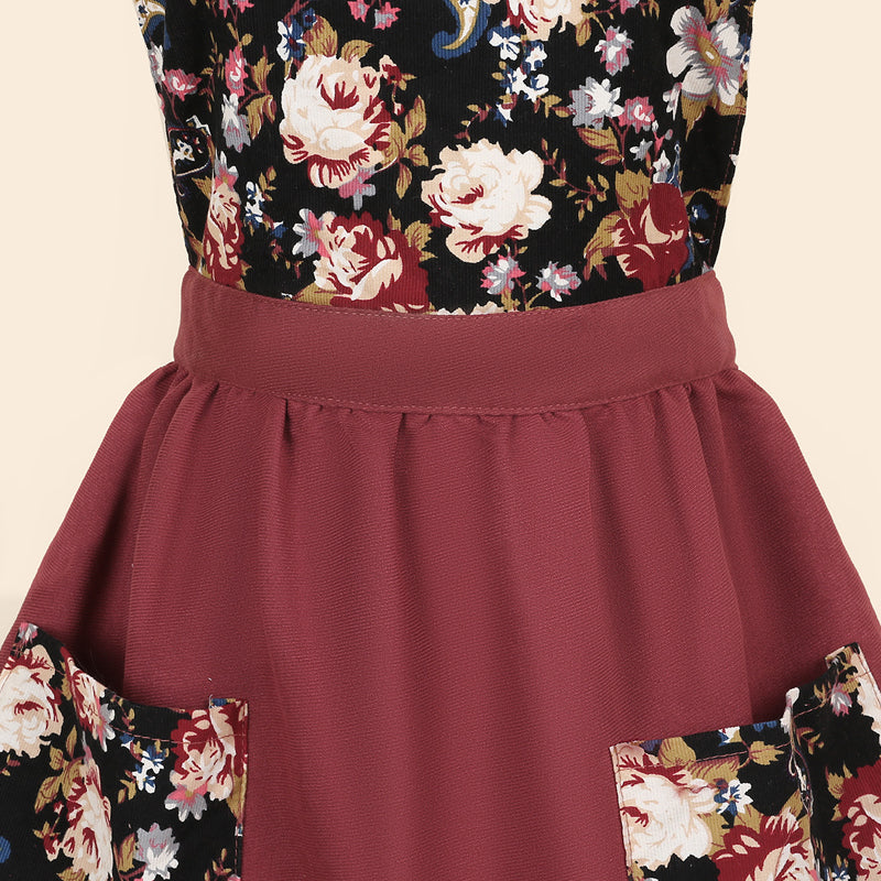 Floral Cotton Kitchen Apron with Pockets