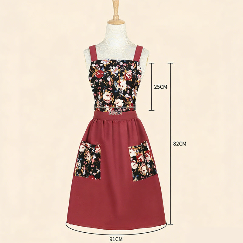 Floral Cotton Kitchen Apron with Pockets
