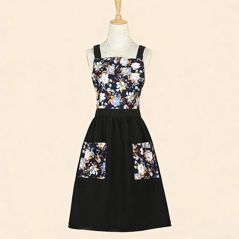 Floral Cotton Kitchen Apron with Pockets