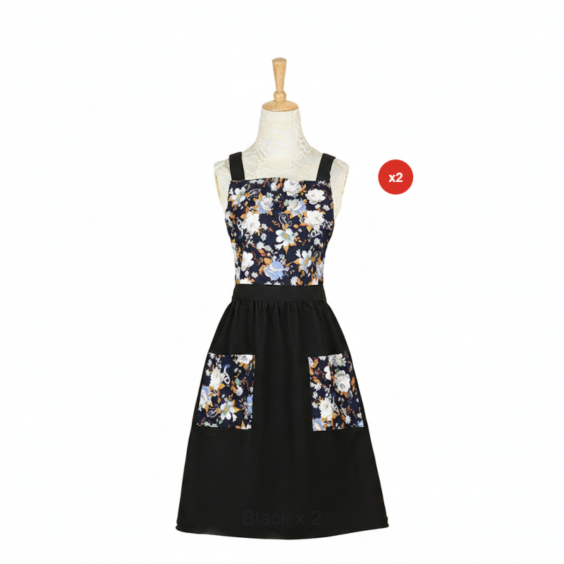 Floral Cotton Kitchen Apron with Pockets