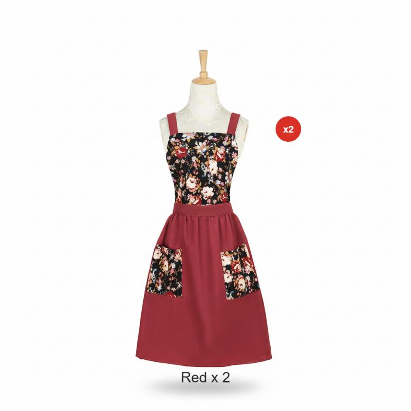 Floral Cotton Kitchen Apron with Pockets