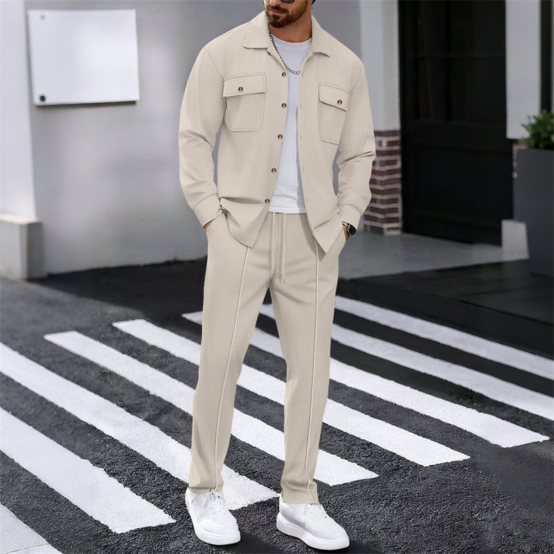 🔥Herren-Set aus Waffel-Button-Down-Jacke und Hose
