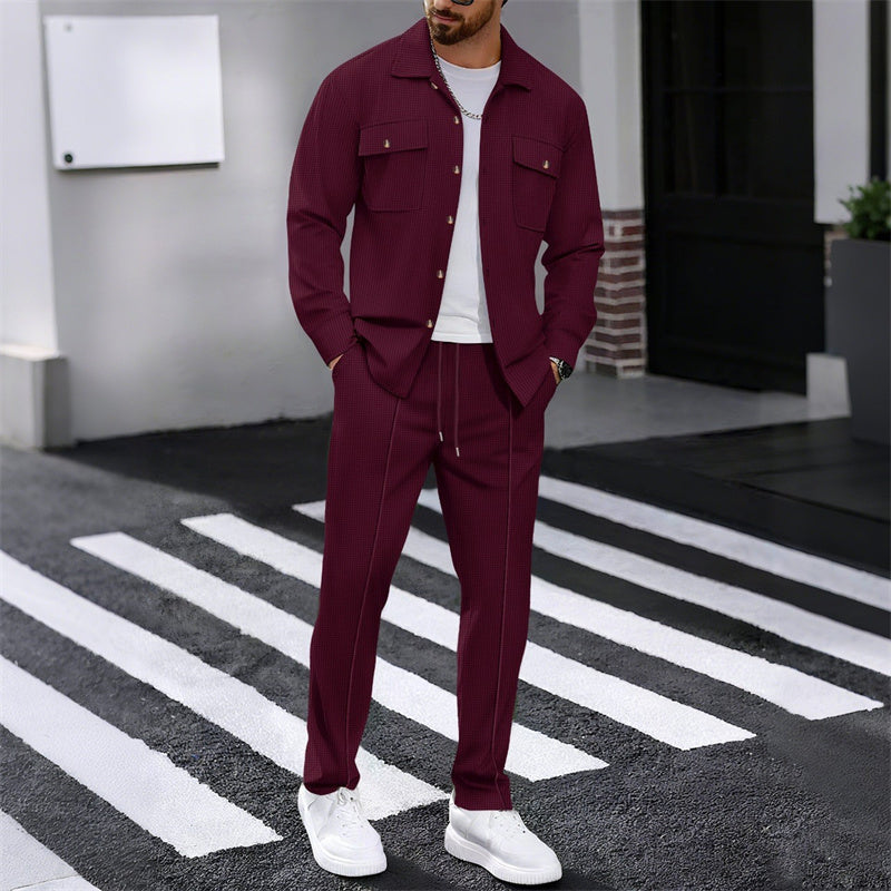 🔥Herren-Set aus Waffel-Button-Down-Jacke und Hose