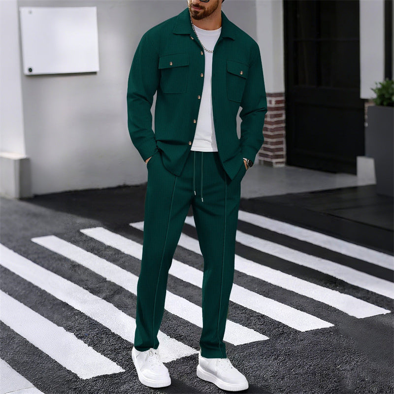 🔥Herren-Set aus Waffel-Button-Down-Jacke und Hose