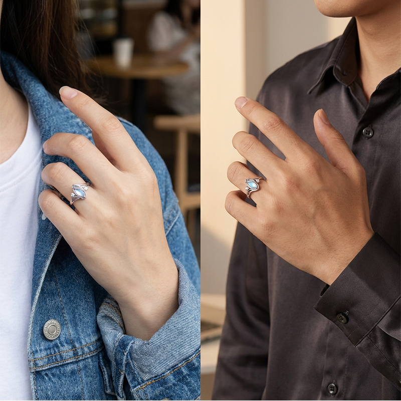 💍✨Geometrischer Damenring mit ovalem grünem Mondstein & Zirkonia – modern & stilvoll