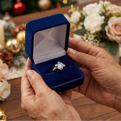 💍✨Geometrischer Damenring mit ovalem grünem Mondstein & Zirkonia – modern & stilvoll