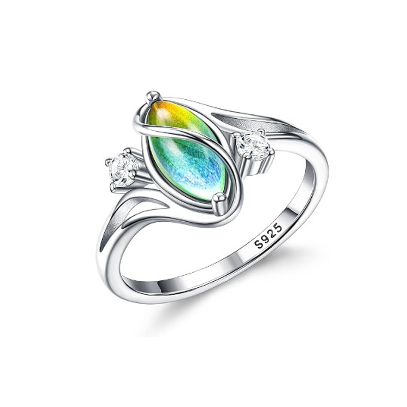 💍✨Geometrischer Damenring mit ovalem grünem Mondstein & Zirkonia – modern & stilvoll