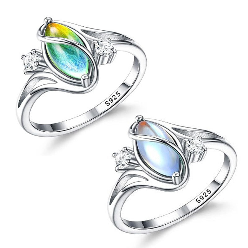 💍✨Geometrischer Damenring mit ovalem grünem Mondstein & Zirkonia – modern & stilvoll