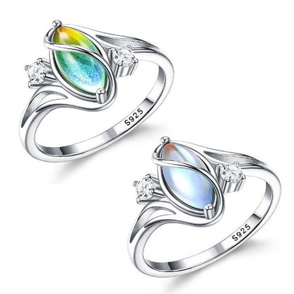 💍✨Geometrischer Damenring mit ovalem grünem Mondstein & Zirkonia – modern & stilvoll