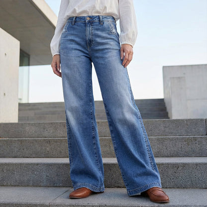 🕰️👖 Damen-Vintage-Hochbund-Weitbeinjeans | Retro-Look & figurformend