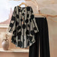 Damen-2-Teiliges Set: Asymmetrisches Oberteil + Hose – Vintage-Print & ganztägiger Komfort