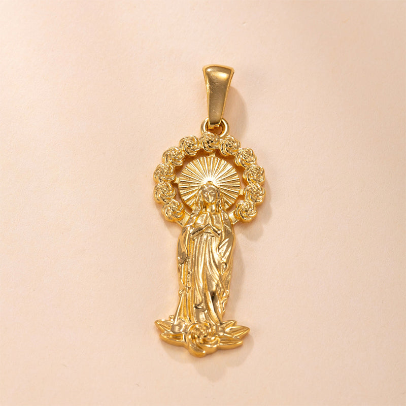 Gold-Tone Stainless Steel Virgin Mary Pendant