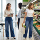 Damen-Jeans mit Kordelbund und weiten Beinen aus Denim