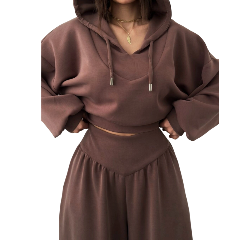 Damen-Set aus kurzem Hoodie und weit geschnittener Hose