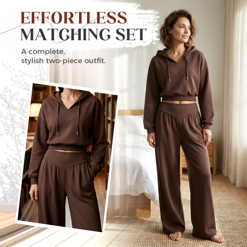 Damen-Set aus kurzem Hoodie und weit geschnittener Hose