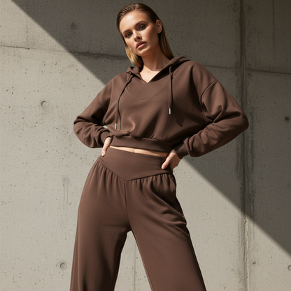 Damen-Set aus kurzem Hoodie und weit geschnittener Hose