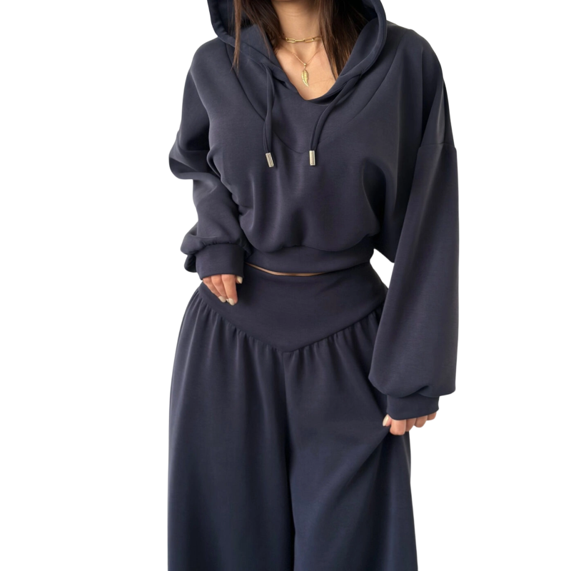 Damen-Set aus kurzem Hoodie und weit geschnittener Hose