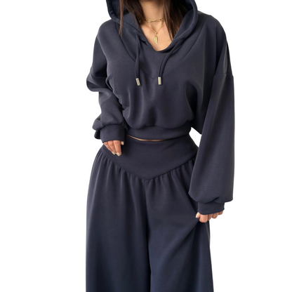 Damen-Set aus kurzem Hoodie und weit geschnittener Hose