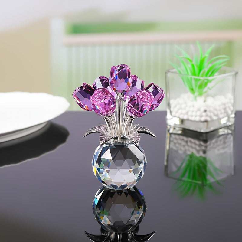 🌹💎Ewige Kristall-Rosenblüten-Figur in Vase – Luxuriöses Wohnaccessoire für Wohn- und Schlafzimmer