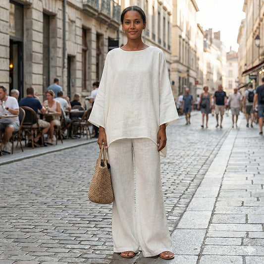 Damen-Set aus locker sitzendem Langarmshirt und weit geschnittener Hose