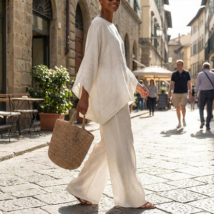 Damen-Set aus locker sitzendem Langarmshirt und weit geschnittener Hose