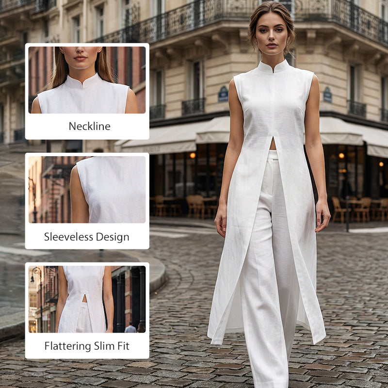 👗Damen 2-teiliges Set: Ärmelloses Oberteil + Weithose mit hohem Schlitz – atmungsaktiv & stilvoll