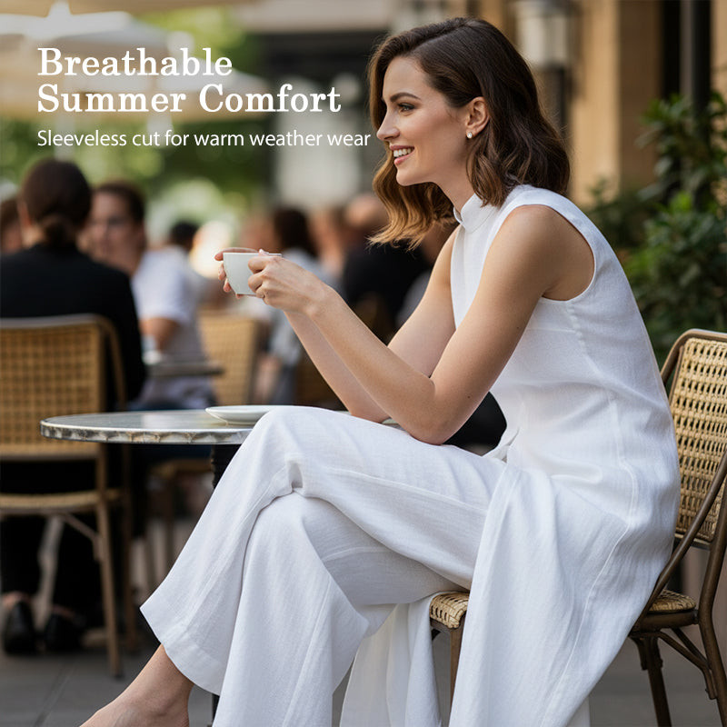 👗Damen 2-teiliges Set: Ärmelloses Oberteil + Weithose mit hohem Schlitz – atmungsaktiv & stilvoll