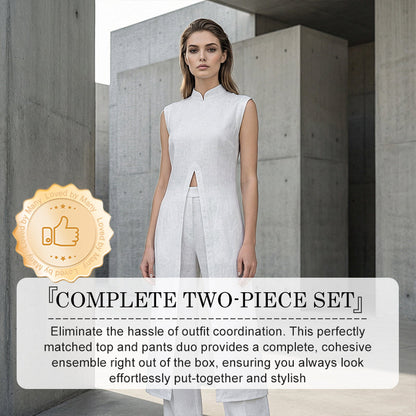 👗Damen 2-teiliges Set: Ärmelloses Oberteil + Weithose mit hohem Schlitz – atmungsaktiv & stilvoll