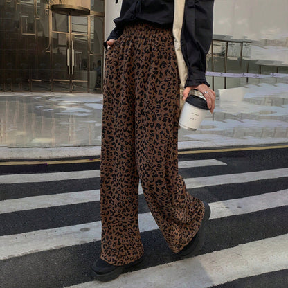 Damen-High-Waist-Leopardprint-Straight-Leg-Hose