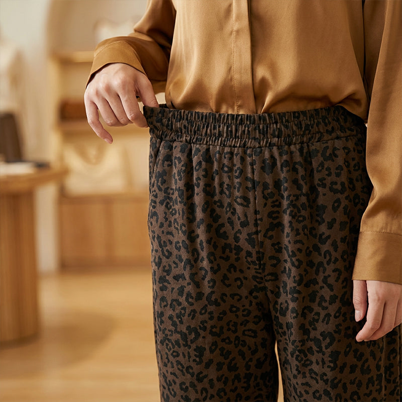 Damen-High-Waist-Leopardprint-Straight-Leg-Hose