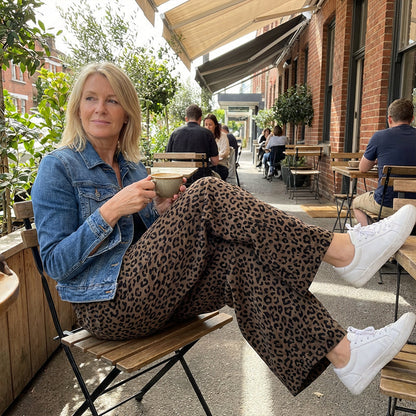 Damen-High-Waist-Leopardprint-Straight-Leg-Hose