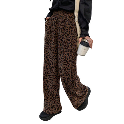 Damen-High-Waist-Leopardprint-Straight-Leg-Hose