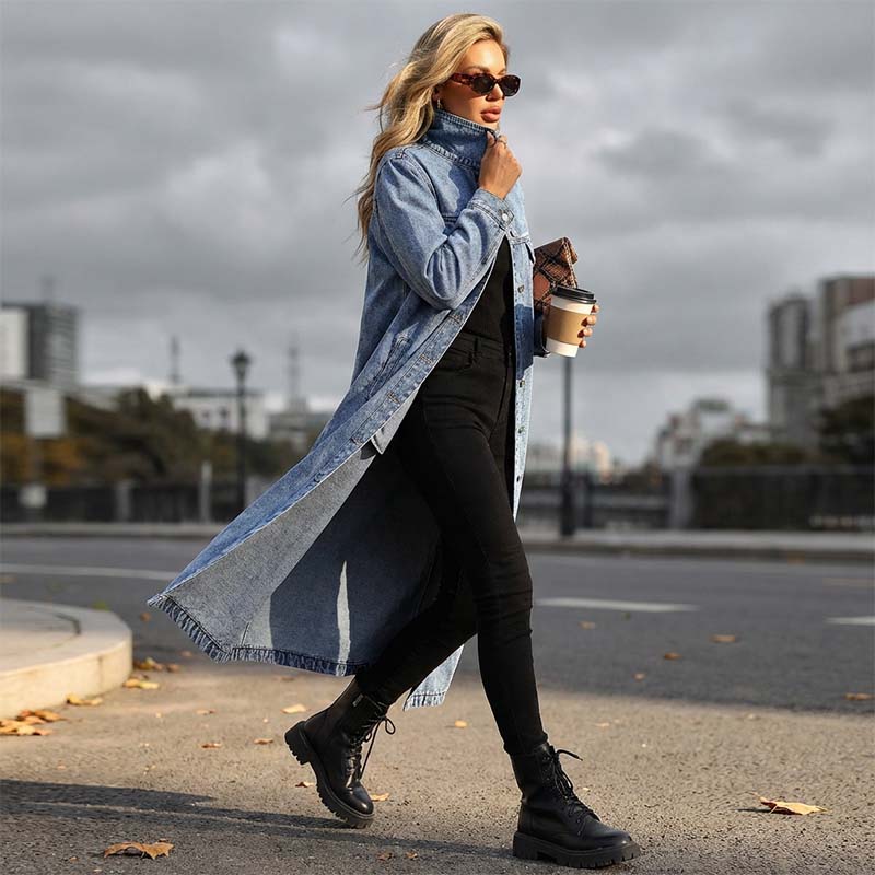 🧥 65% RABATT! 👖 Lange Jeansjacke – Zugeknöpft für Eleganz, Aufgeknöpft für Flair & Perfekt für Frühling & Herbst 💙