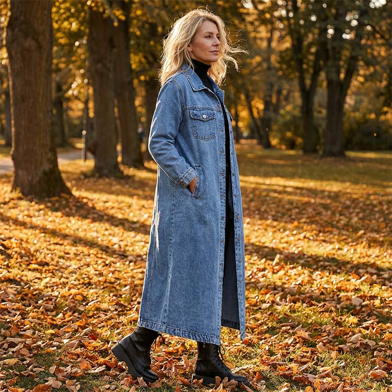🧥 65% RABATT! 👖 Lange Jeansjacke – Zugeknöpft für Eleganz, Aufgeknöpft für Flair & Perfekt für Frühling & Herbst 💙
