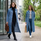🧥 65% RABATT! 👖 Lange Jeansjacke – Zugeknöpft für Eleganz, Aufgeknöpft für Flair & Perfekt für Frühling & Herbst 💙