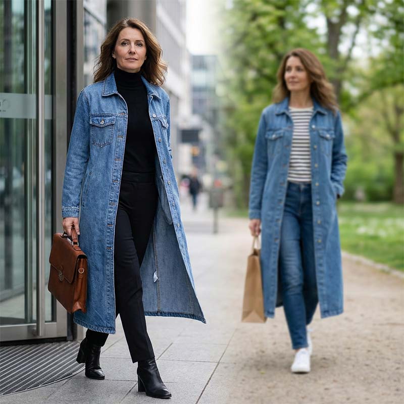 🧥 65% RABATT! 👖 Lange Jeansjacke – Zugeknöpft für Eleganz, Aufgeknöpft für Flair & Perfekt für Frühling & Herbst 💙