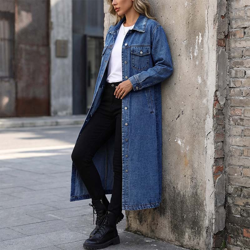 🧥 65% RABATT! 👖 Lange Jeansjacke – Zugeknöpft für Eleganz, Aufgeknöpft für Flair & Perfekt für Frühling & Herbst 💙