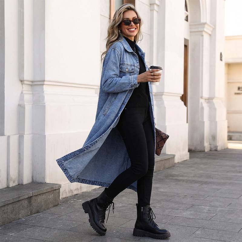 🧥 65% RABATT! 👖 Lange Jeansjacke – Zugeknöpft für Eleganz, Aufgeknöpft für Flair & Perfekt für Frühling & Herbst 💙