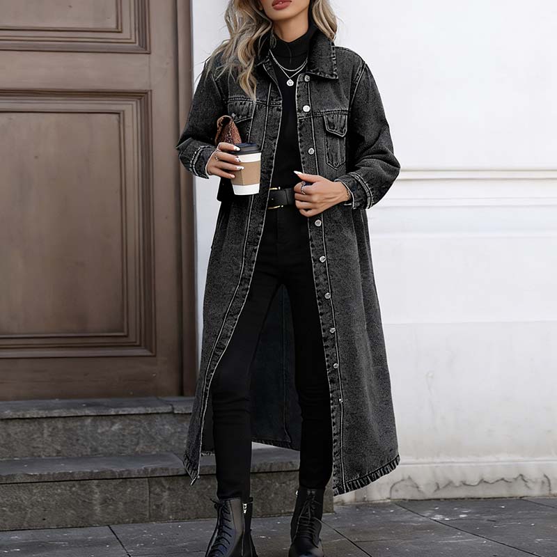 🧥 65% RABATT! 👖 Lange Jeansjacke – Zugeknöpft für Eleganz, Aufgeknöpft für Flair & Perfekt für Frühling & Herbst 💙