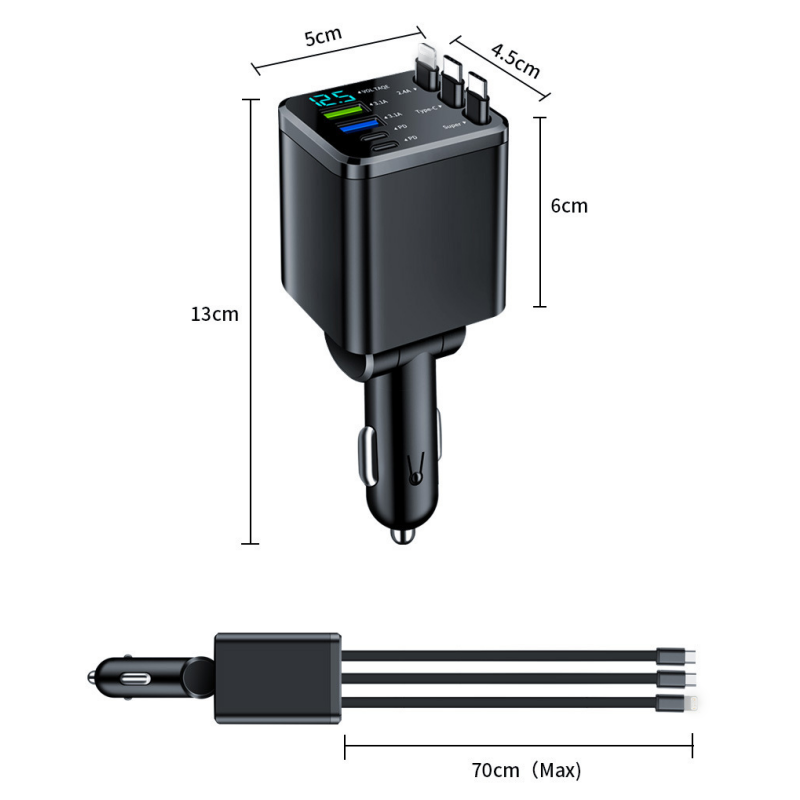 🔋 50% RABATT! 🚗 7-in-1 Einziehbares Schnell-Autoladegerät mit Spannungsanzeige – USB-C, Schnellladung & Perfekt für Den Täglichen Gebrauch 📱
