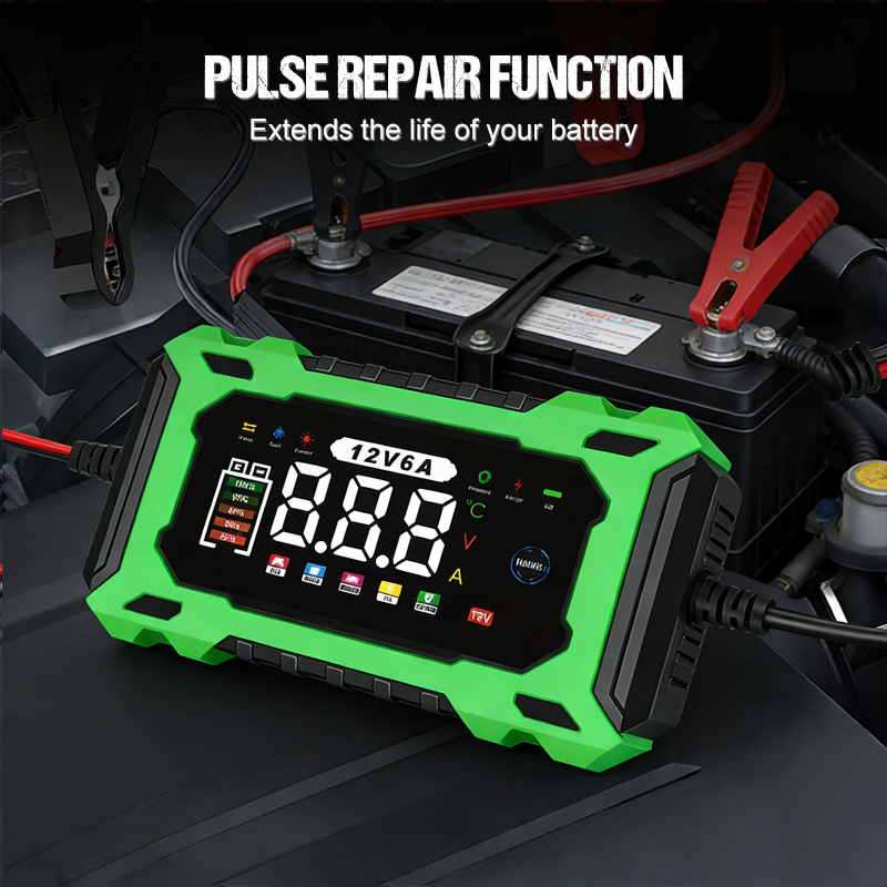 🔋 50% RABATT! 🔥 Intelligentes 12V Autoladegerät 6A mit Impulsreparatur – LCD-Display – Für Blei-Säure- & Lithium-Batterien – erkennt und repariert alte Batterien – sicher & benutzerfreundlich 🚗