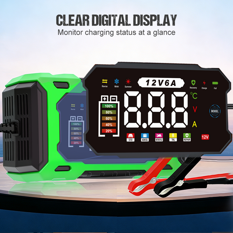 🔋 50% RABATT! 🔥 Intelligentes 12V Autoladegerät 6A mit Impulsreparatur – LCD-Display – Für Blei-Säure- & Lithium-Batterien – erkennt und repariert alte Batterien – sicher & benutzerfreundlich 🚗