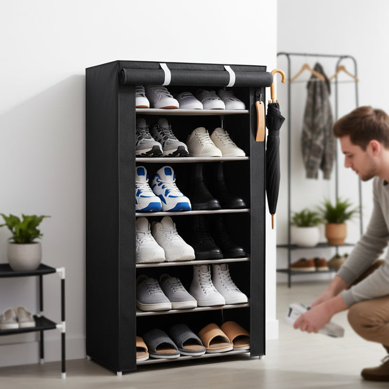 📦 LIMITIERTE ZEIT: 50% RABATT! ✨ Mehrschichtiger Staubdichter Schuhschrank – Rollbare Abdeckung, Stabil, Kompakt 🏡