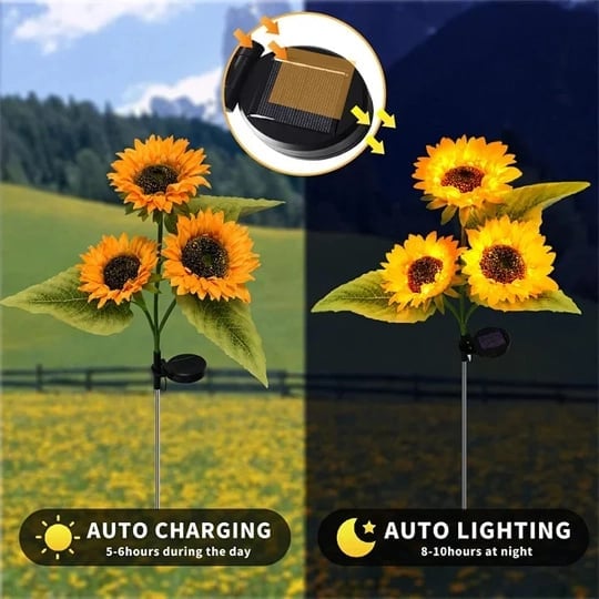 🌻 ☀️ Wasserdichte Solar-Sonnenblumenlichter – Realistische Blütenblätter, IP65 Wetterfest & 8-12h Automatisches Leuchten ✨