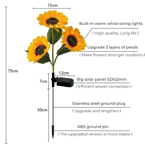 🌻 ☀️ Wasserdichte Solar-Sonnenblumenlichter – Realistische Blütenblätter, IP65 Wetterfest & 8-12h Automatisches Leuchten ✨