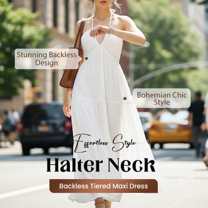 💎 50% RABATT! 💎 Halsfreies, Rückenfreies Layering-Maxikleid – Bohemian Chic, Fließend & Perfekt für Frühling und Sommer ☀️👗